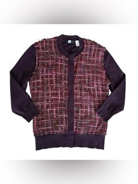 Saks Fifth Avenue Purple and Pink Tweed Front Cardigan